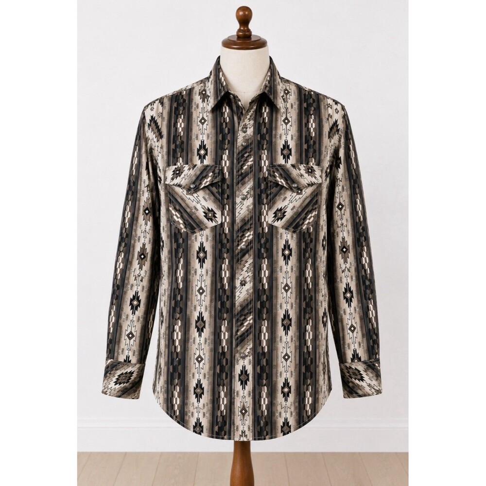 Rock & Roll Denim Modern Fit Pearl Snap Western Shirt Men's Small Aztec Cotton